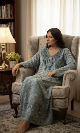 Vestido largo gris y morado