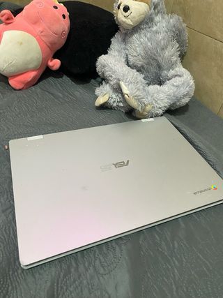 Ordenador portátil plateado y rosa