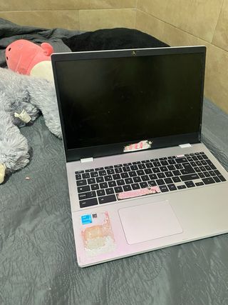 Ordenador portátil plateado y rosa