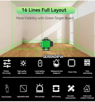 NIVEL LASER 4D 16 LÍNEAS 360° MAS ACCESORIOS.