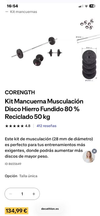 Kit Mancuernas Corenngth 50kg Hierro Fundido