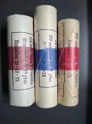Cartuchos monedas 1, 5, 25 pesetas 19-12-75