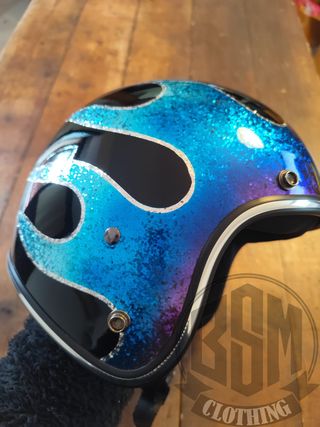 Casco moto custom glitter blu/viola