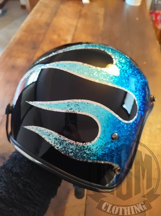 Casco moto custom glitter blu/viola