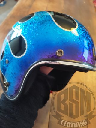 Casco moto custom glitter blu/viola