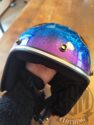 Casco moto custom glitter blu/viola
