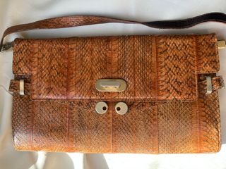 Bolso Vintage Piel Pitón Marrón Naranja