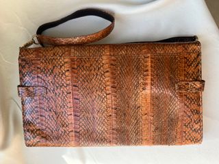 Bolso Vintage Piel Pitón Marrón Naranja