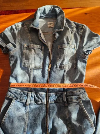 Mono vaquero Zara largo - Talla M - Denim con crem