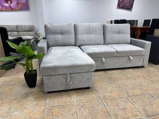 Sofá Cama con Arcón Gris Terciopelo NUEVO Caja