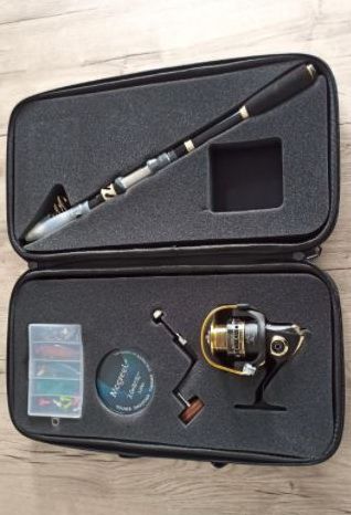 Set Pesca Caña Carrete Cebos Bolsa