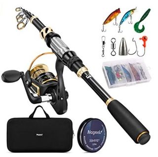 Set Pesca Caña Carrete Cebos Bolsa