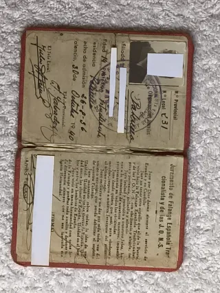 ANTIGUO CARNET MILITANTE F.E. DE LAS JONS AÑO 1940