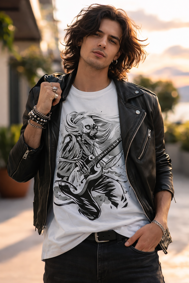Camiseta Esqueleto Guitarrista 100% algodón