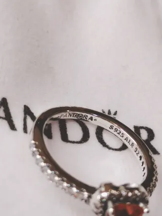 Anillo Pandora Corazón Rojo Plata Ley