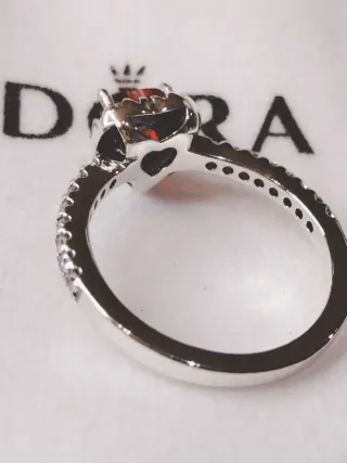Anillo Pandora Corazón Rojo Plata Ley