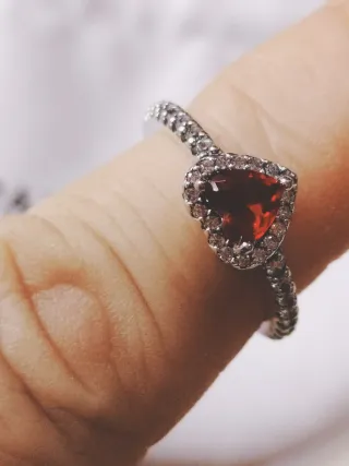 Anillo Pandora Corazón Rojo Plata Ley