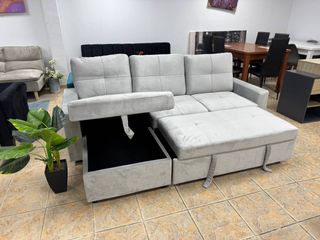 Elegante Sofá Cama Gris Terciopelo Arcón NUEVO