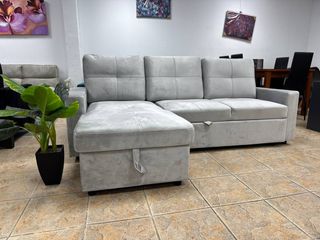 Sofá Cama + Arcón Terciopelo Gris NUEVO Oferta