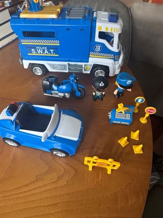 Pinypon ActionCamión Coche Moto, policía ladron.