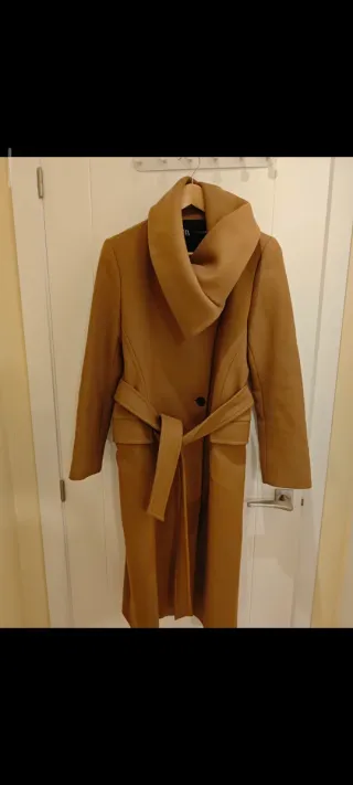 Abrigo largo Zara Camel Lana Manteco