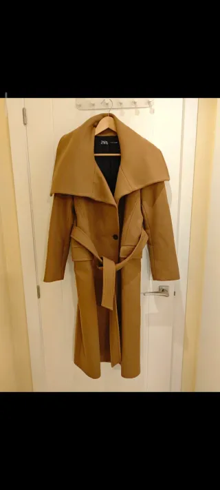 Abrigo largo Zara Camel Lana Manteco