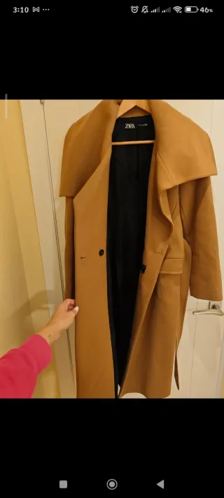 Abrigo largo Zara Camel Lana Manteco