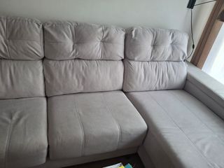 Sofá chaise longue tela blanca/gris