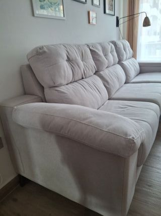 Sofá chaise longue tela blanca/gris