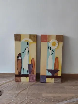 Set di 2 quadri astratti con figure africane