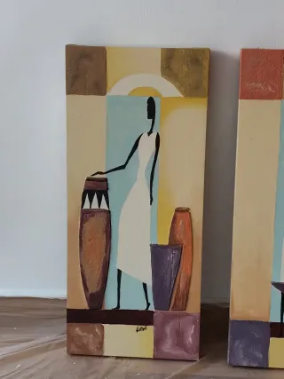 Set di 2 quadri astratti con figure africane