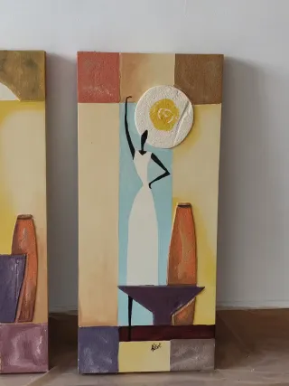 Set di 2 quadri astratti con figure africane