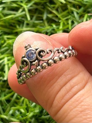 Anillo Pandora Tiara Cenicienta Azul Plata