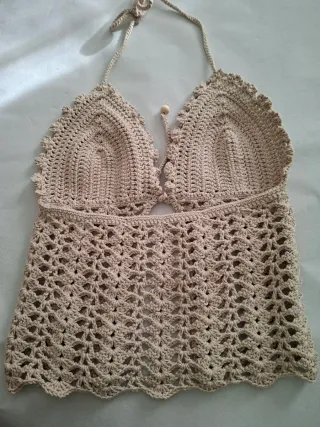 Top ganchillo color piedra hecho a mano