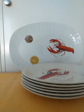 Juego 6 Platos y fuente. Mariscos PONTESA