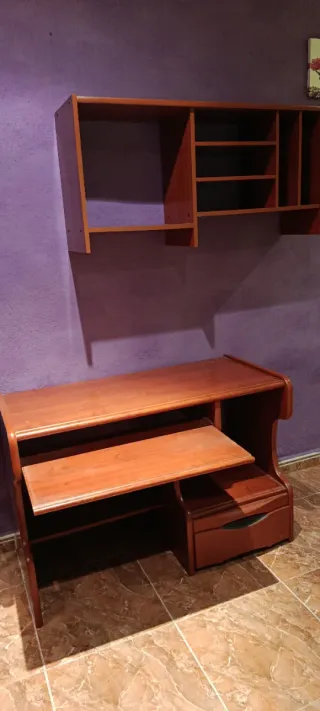 Escritorio madera maciza con estantería
