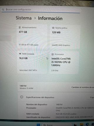 Portátil MSI Modern 15 i5 10210U 16Gb