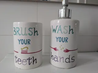 Set dispensador jabón y vaso baño