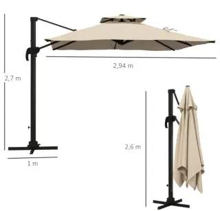 Sombrilla de jardín beige con rotación 360º