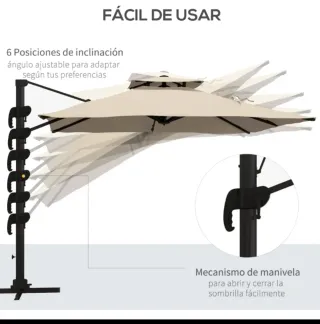 Sombrilla de jardín beige con rotación 360º