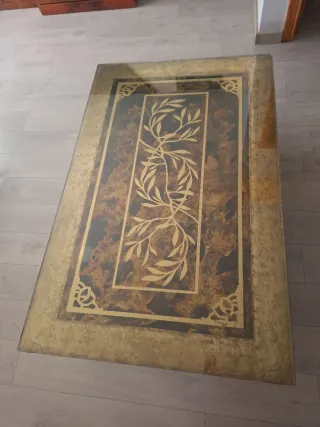 Mesa centro rústica latón y cristal