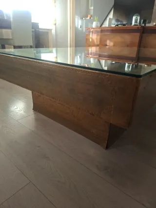 Mesa centro rústica latón y cristal