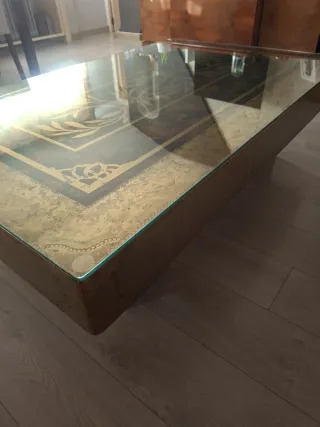 Mesa centro rústica latón y cristal