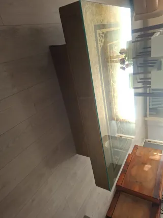 Mesa centro rústica latón y cristal