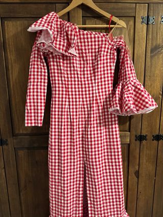 Traje Flamenca Vichy Rojo y Blanco