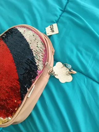 Mochila lentejuelas reversible rosa y dorado