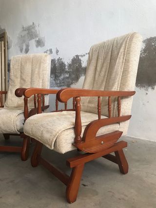 Conjunto 2 butacas balancín tela y madera