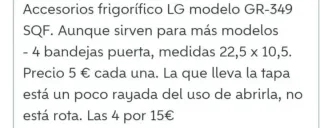 Cajones Congelador Frigorífico LG. Regalo bandejas
