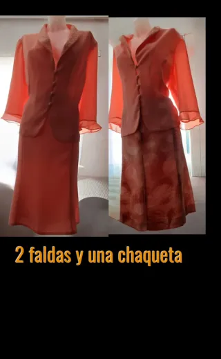 Conjunto color coral chaqueta y 2 faldas Talla 52,