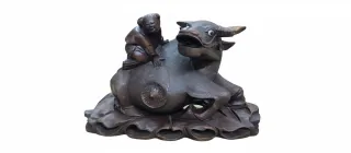 Figura Búfalo de Agua con Niño, tallada a mano